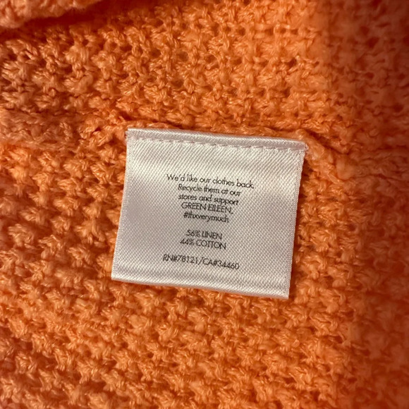 Eileen Fisher Womens M Orange Long Sleeve Bateau Neck Cotton Linen Blend Sweater - Picture 6 of 9